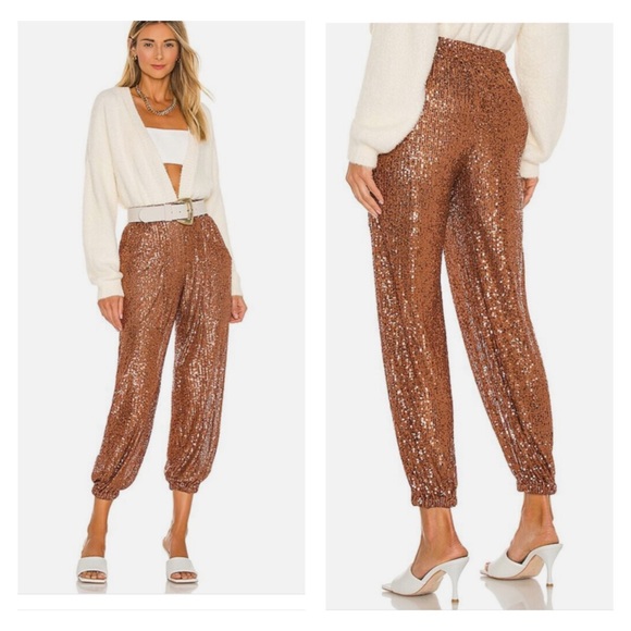 Free People Pants - Free People Morelia Sequin Joggers Women’s SZ Medium in Metallic Bronze